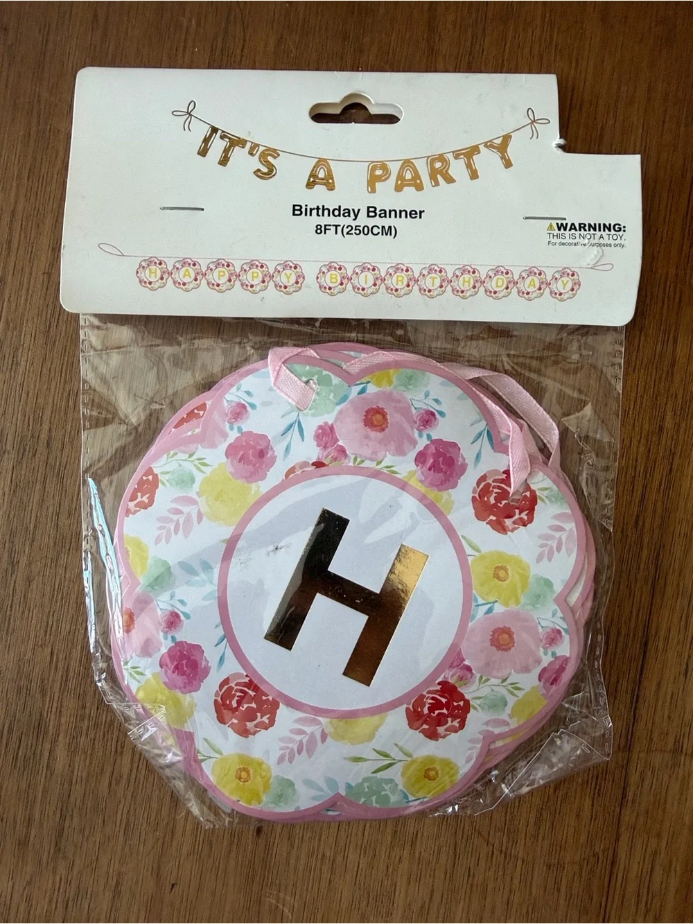 Hobby Lobby Floral Pink Gold 'H' Birthday Banner